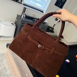 Elegant Brown Suede Handbag